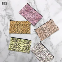 new design animal skin print canvas coin bag leopard print lipstick key daily storage bag party travel casual portable clutch