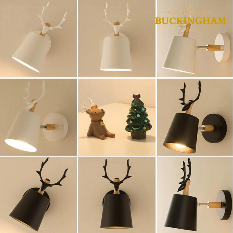 

nordic wall lamp colorful cartoon deer antlers bedroom livingroom bedside stair children room E27 modern wall light