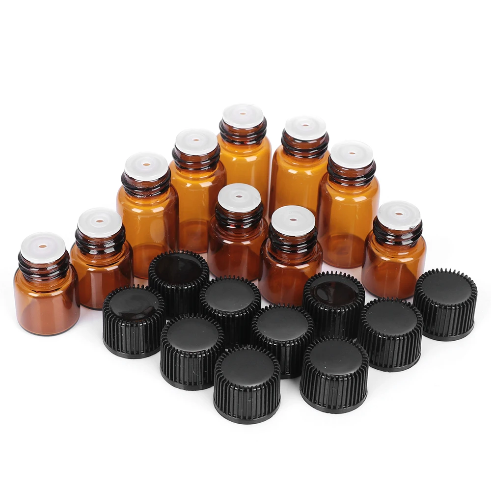 

10PCS 1/2/3/5ml Mini Essential Oil Bottle Jar Orifice Brown Reducer & Cap Refillable Bottles Glass Vials Cosmetic Containers