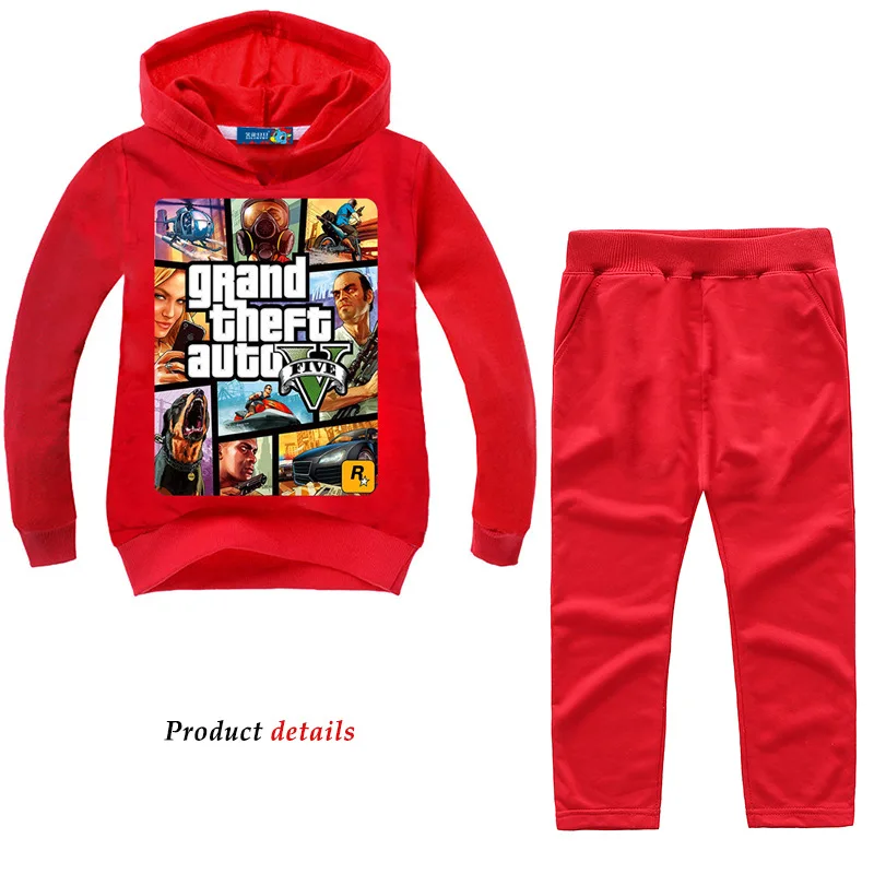 От 3 до 15 лет, Grand Theft Auto Gta V 5, комплект одежды, толстовка с капюшоном и штаны, одежда для маленьких мальчиков Детский спортивный костюм