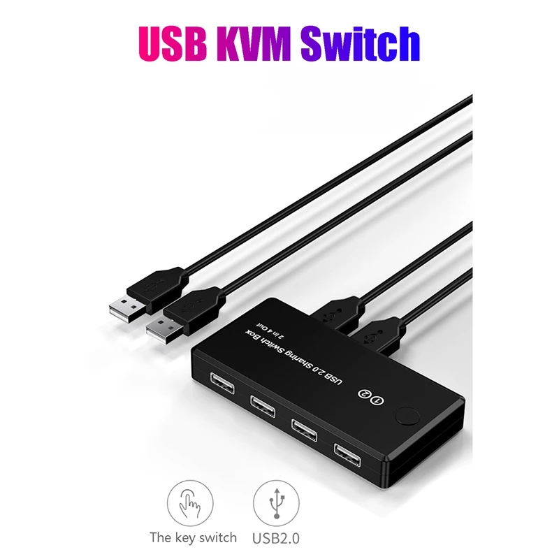 

USB KVM-переключатель USB 2,0, переключатель совместного использования принтера для клавиатуры и мыши ПК Windows, MAC, Linux, 2 в 4 выхода, USB-переключатель