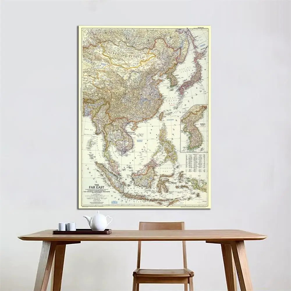 

A2 Size Unframed Wall Painting The Far East Map 1952 Edition HD Fine Canvas Wall Map For Living Room Decoration