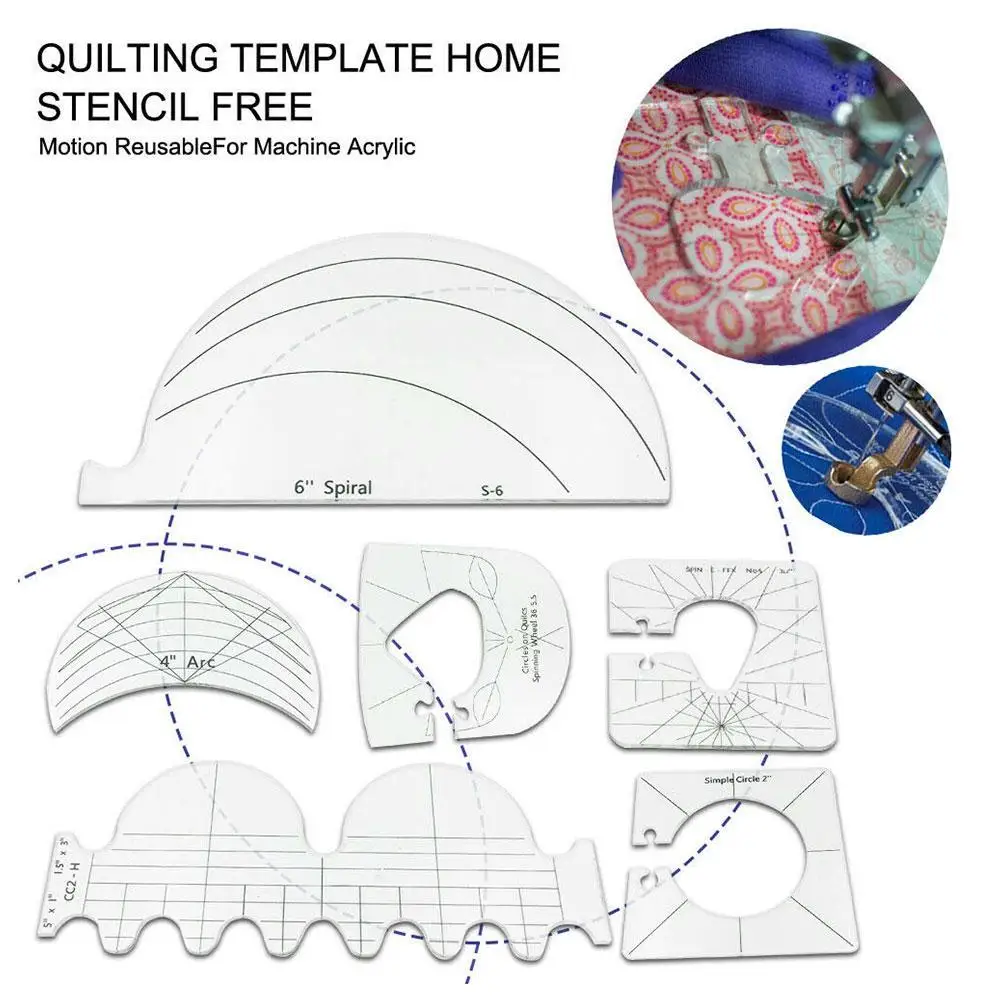 6pcs/set Beginner Quilting Template Patchwork Free Motion Rulers Acrylic Sewing Tool Stencil Home DIY Craft Reusable For Machine | Дом и сад
