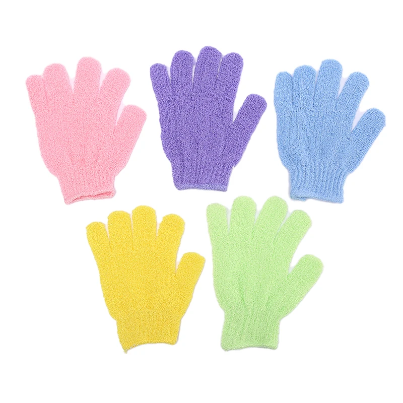 

5pcs Practical Shower Bath Gloves Exfoliating Wash Skin Spa Massage Scrub Body Scrubber Glove Random Color