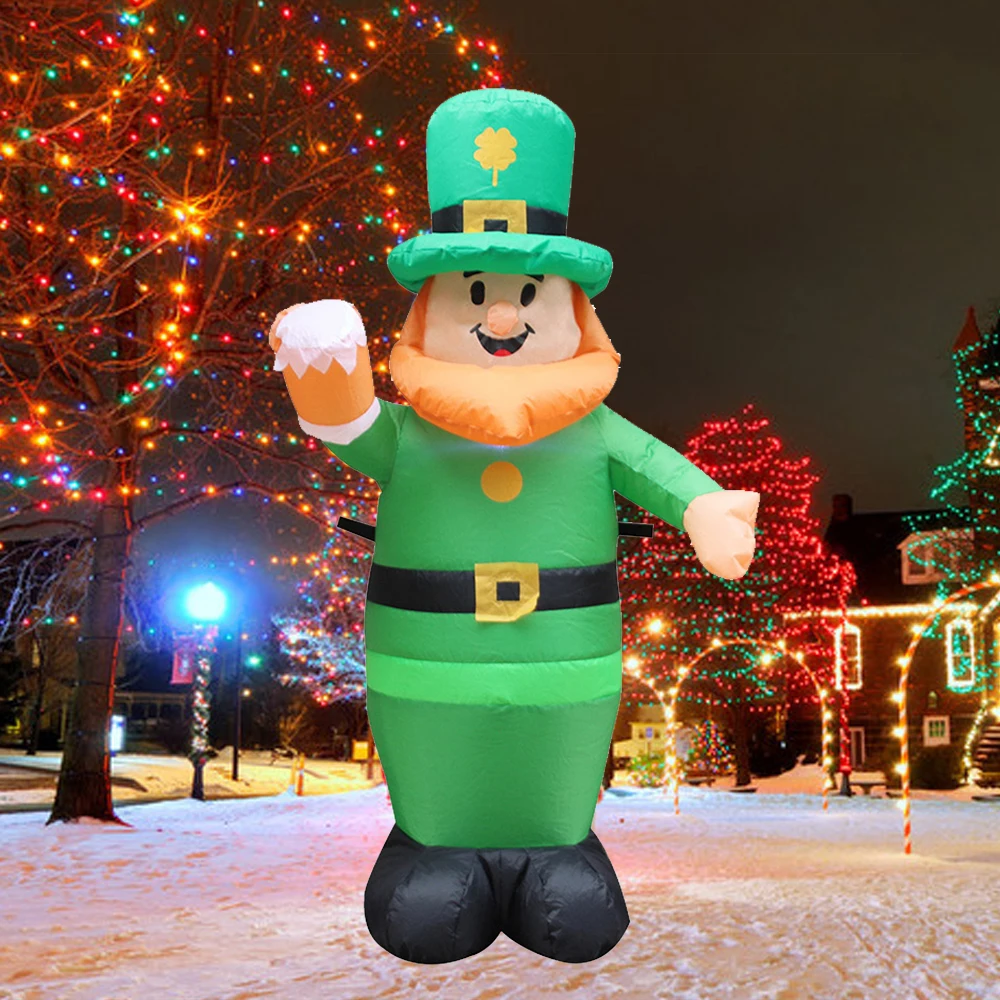 

St Patrick's Day Inflatable Giant 8 Foot Inflatable Leprechaun with LED Light Holding Beer for Outdoor Fun Holiday Party Yard