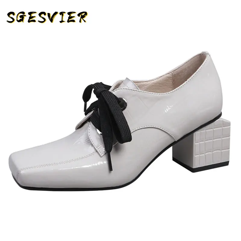 

SGESVIER 2020 новые брендовые Модные женские туфли-лодочки из натуральной кожи; Весенняя женская обувь на высоком толстом каблуке с квадратным но...