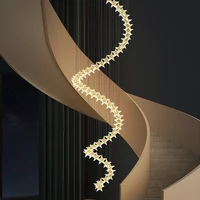 loft spiral acrylic star chandelier living room lobby lamp led warm white dimming interior gold staircase deco lighting fixture