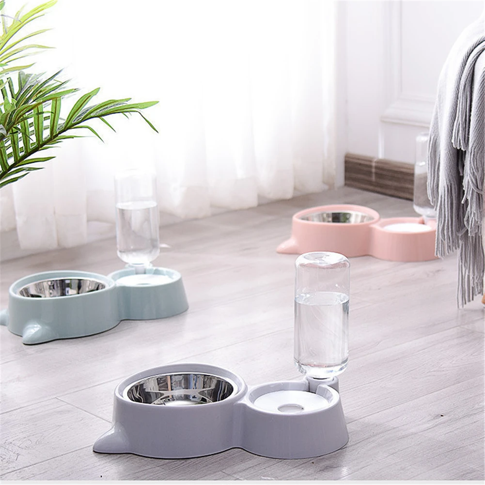 

Pet Bowl Automatic Feeder Dog Cat Food Bowl with Water Dispenser Double Bowl Drinking Raised Stand Dish Bowls with Pet Supplies
