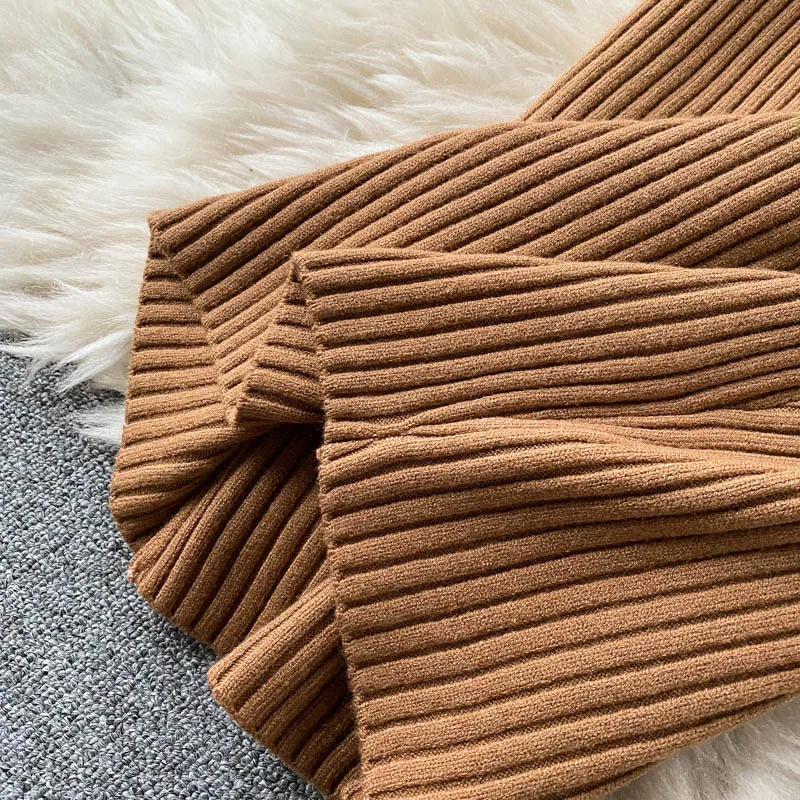 

2020 Knitted Dress Women Autumn Winter Korean Simple Bodycon Sexy Dresses Long Sleeve Knee-Lenght Elasticity Vestidos Mujer