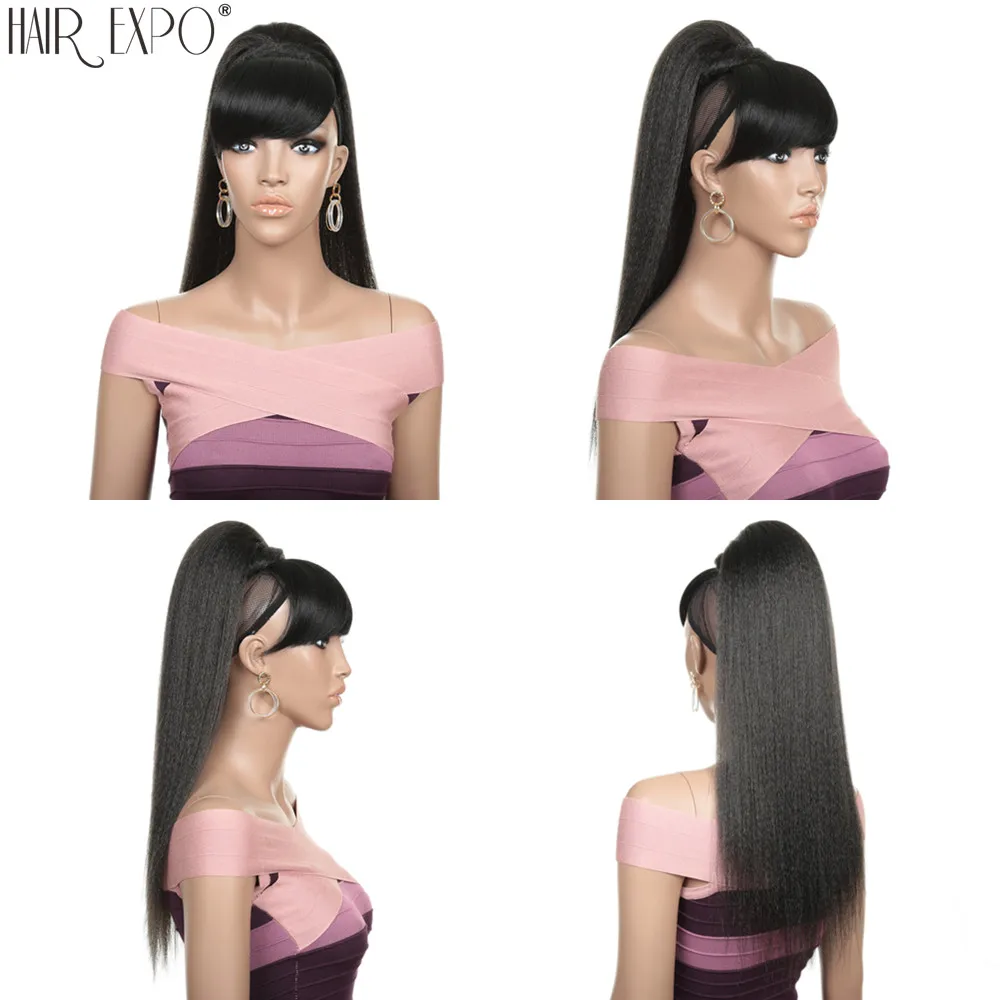 24 дюйма курчавый прямой конский хвост с челкой синтетическое наращивание волос