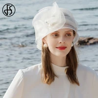 fs white hats for women wide brim fedora hat beach elegant organza flower ladies black floppy sun caps chapeau femme