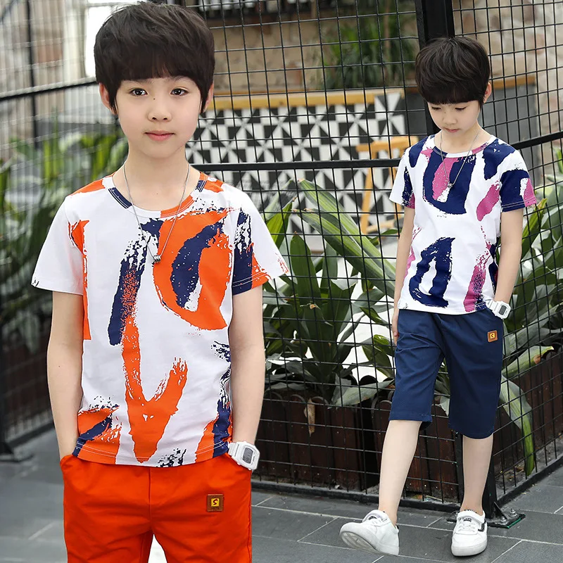 

Boys Clothes Summer Outfits Cotton Short Sleeve Shirt Shorts Set Teenage Boys Clothing Casual Suit Children Clothes 4 6 12 Years