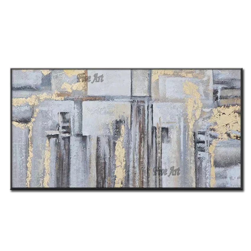 

Современный абстрактный дизайн из золотой фольги, ручная роспись 100%, украшение для гостиной, холст, художественные картины на стену, художе...