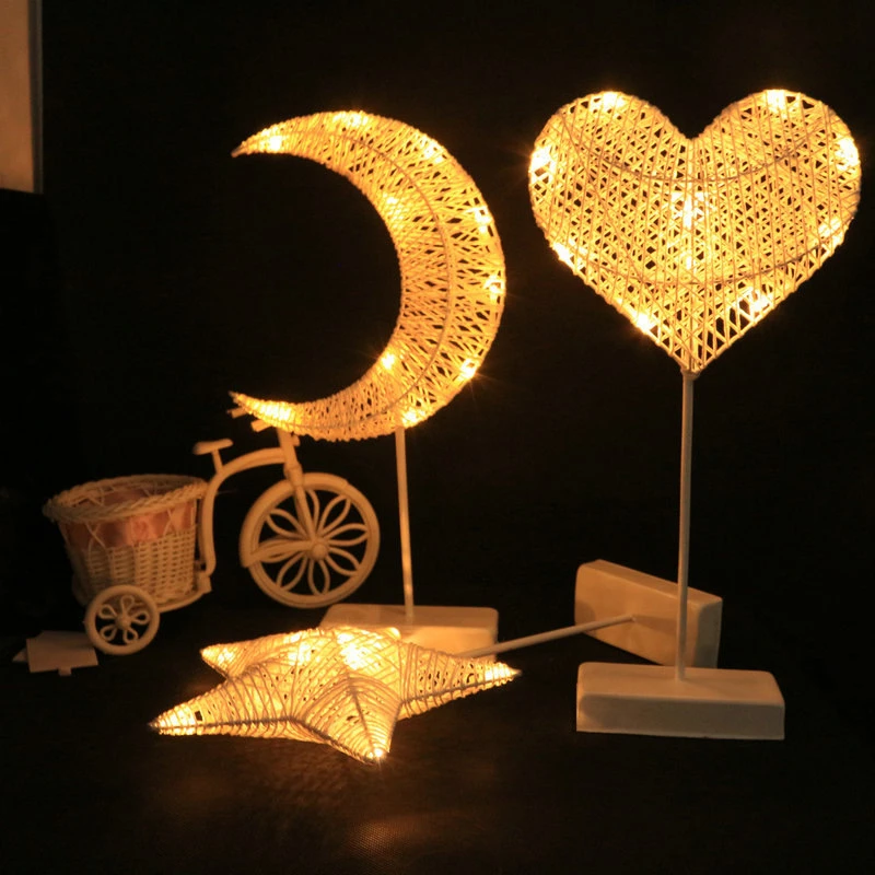 

Led Night Light Grass Rattan Woven Christmas Tree Heart Moon Star LED Light Battery Powered Bedroom Bedside Lamp Dropshipping