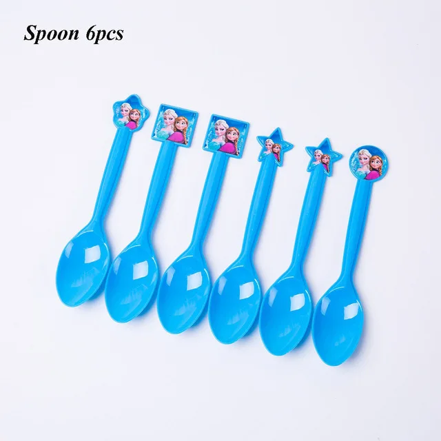 Spoon 6pcs Платье принцессы «Холодное сердце» 2 вечерние поставки «Холодное сердце» вечерние Бумага соломы тарелки чашки для девочек с героями мультфильма «Холодное сердце»; 2 платья Эльзы и Анны для дня рождения Декор вечерние скатерть - Цвет: Spoon 6pcs