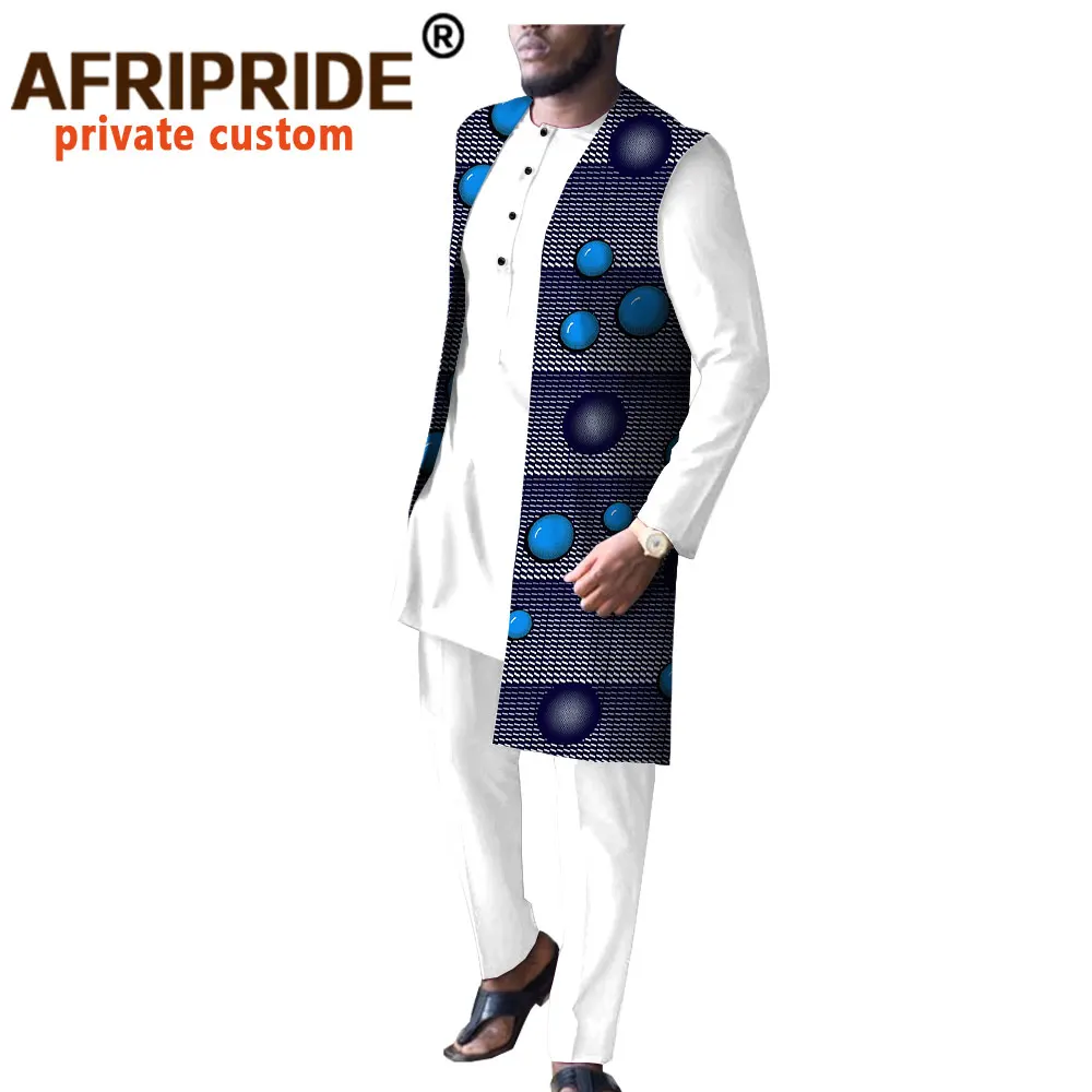 Африканская одежда для мужчин куртка с принтом + рубашка штаны комплект из 3