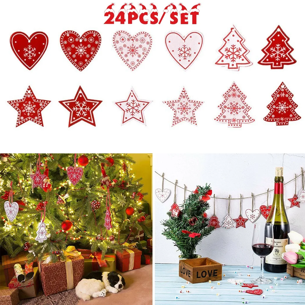 

24pcs Wooden Hanging Ornaments With 6M String 35 X 24 X 2.5cm/13.78 X 9.45 X 0.98 Inches Christmas Tree Hanging Ornaments