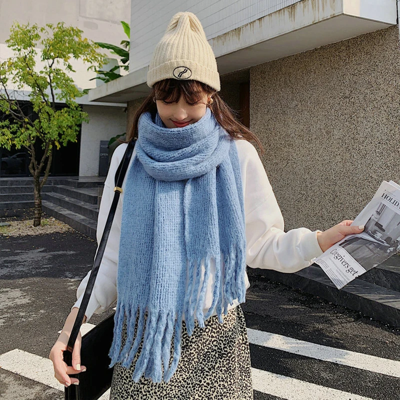 Женский винтажный Повседневный Шарф с кисточками зимняя теплая шаль из