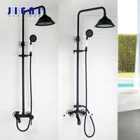 JIENI 8 Inch Rain Shower Head Black ORB Valve Hand Spray Hose Bathtub Basin Sink Shower Set Torneira Tap Mixer Faucet