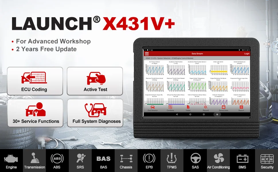 

Диагностический сканер LAUNCH X431 V + V PLUS, инструмент для полной диагностики автомобиля, двунаправленный считыватель кодов OBD с функцией сброса ...