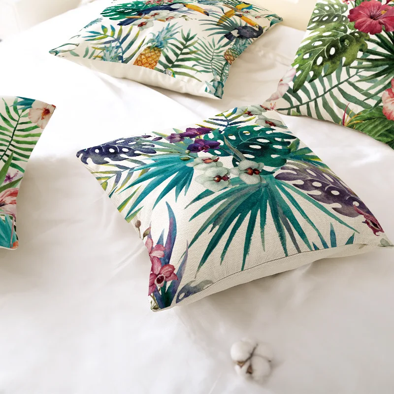 

Home Tropical Plant Green Leaf Linen Pillowcase Custom Ins Nordic Style Sofa Pillowcase Throw Pillow Decorative Pillows Home