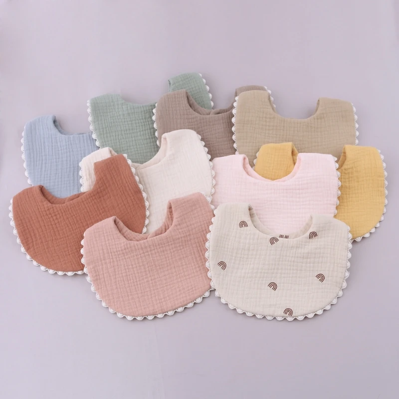 Baberos de algod&oacute;n para beb&eacute;s, pa&ntilde;os absorbentes de Color s&oacute;lido con borlas para reci&eacute;n nacidos, art&iacute;culo de alimentaci&oacute;n-1