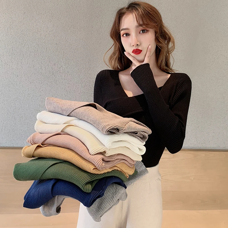 Сексуальный кашемировый свитер с v-образным вырезом пуловер для женщин