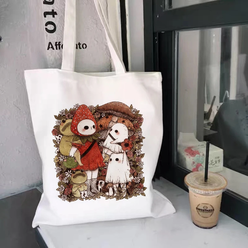 Kpop Women Canvas Bag Shopper Kawaii Printing Female Cotton Cloth Handbag Tote Harajuku Print Reusable Shoulder Bags | Багаж и сумки