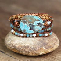 handmade women bracelets natural stone beads 5 strands leather wrap bracelet bohemia charm bracelets femme dropshipping