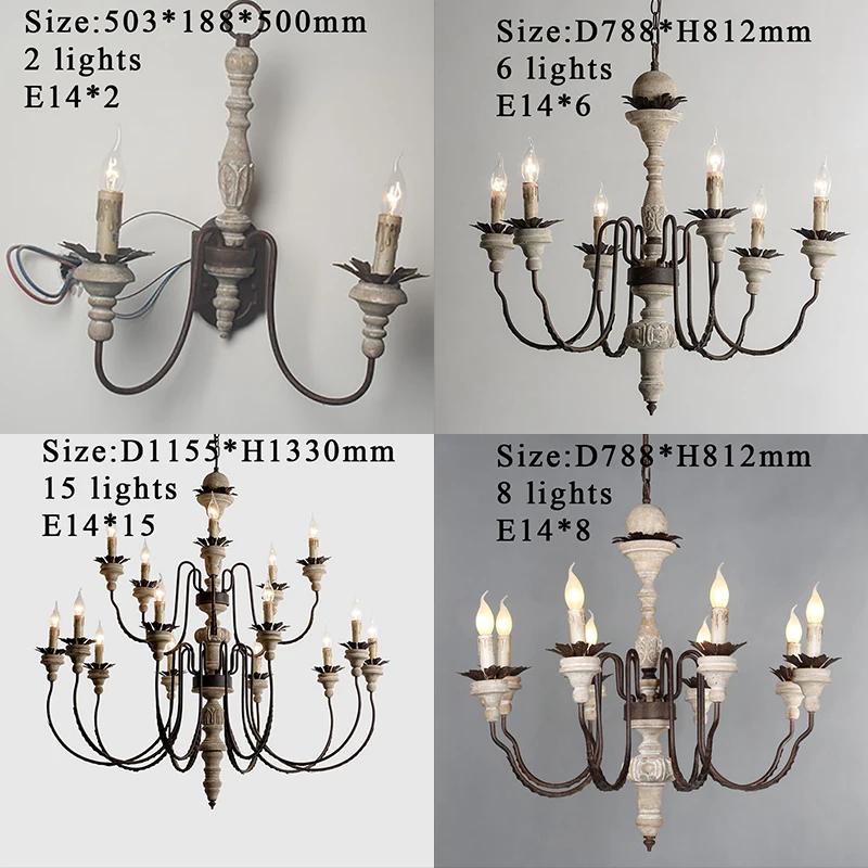 

Antique rustic chandeliers wood hanging lights french classic suspension chandelier for farmhouse church villa living room foyer