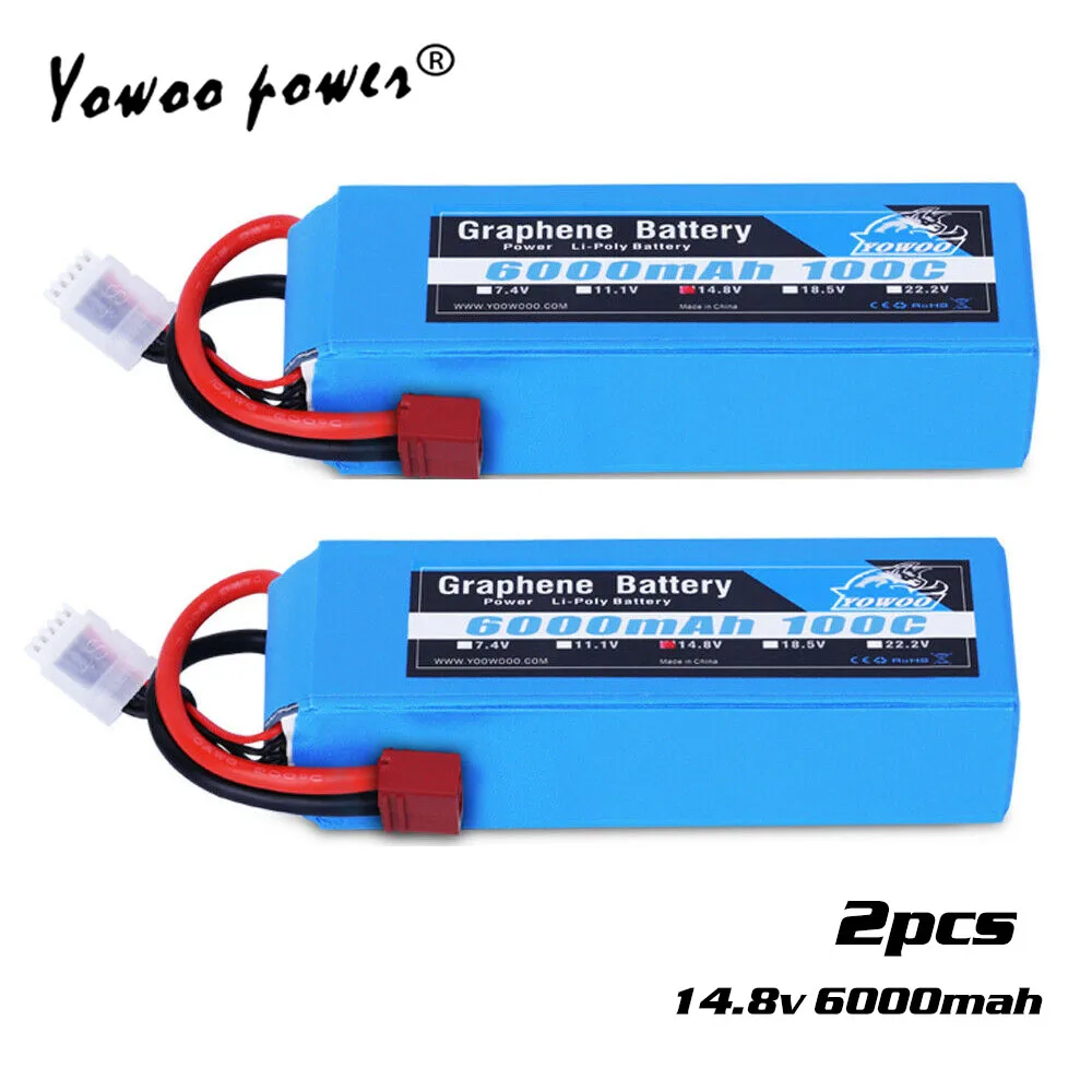 

2pcs YOWOO Graphene Battery 14.8V 6000mah 100C 4S Lipo Battery for RC Drone Helicopter 700 800 RC Car 1:10 1:12 RC Boat