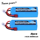 Графеновый аккумулятор YOWOO 14,8 в 6000 мА  ч 100C 4S, 2 шт., литий-полимерный аккумулятор для радиоуправляемого дрона, вертолета 700, 800, радиоуправляемого автомобиля 1:10, радиоуправляемой лодки