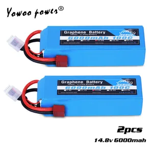 Графеновый аккумулятор YOWOO 14,8 в 6000 мА  ч 100C 4S, 2 шт., литий-полимерный аккумулятор для радиоуправляемого дрона, вертолета 700, 800, радиоуправляемого автомобиля 1:10, радиоуправляемой лодки