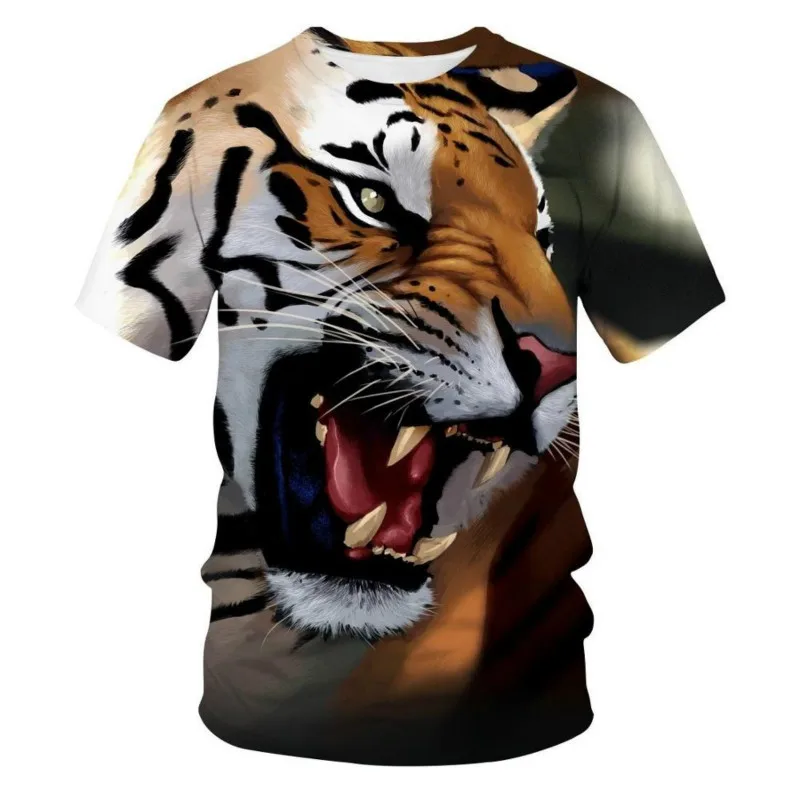 

2021 Summer Boy Anime Animal Tiger 3D Printing Harajuku Style Round Neck Short Sleeve T-Shirt