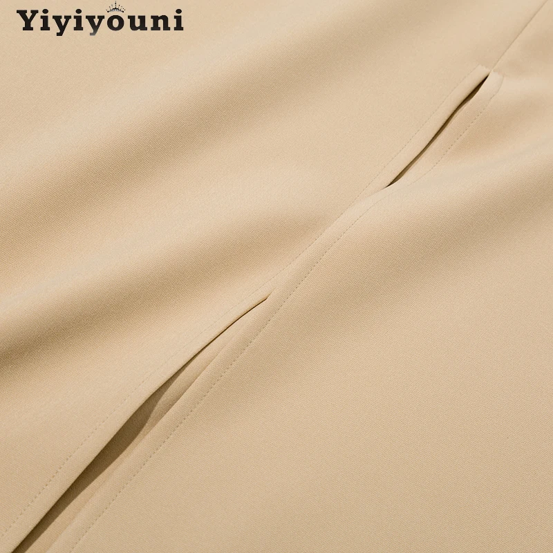 

Yiyiyouni Elegant High Waist Split Midi Skirts Women Korean Style Long A-Line Skirts Women Vintage Straight Skirts Office Lady
