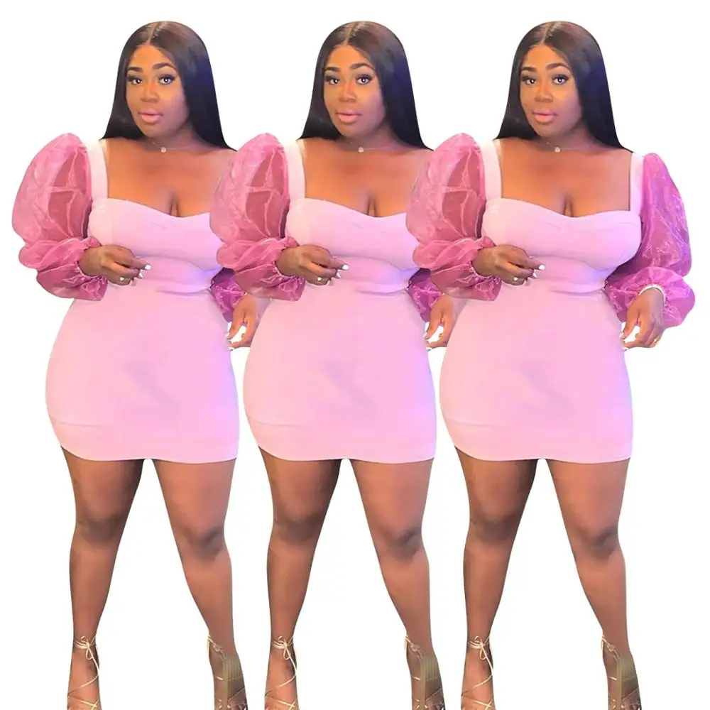 Повседневное модное женское платье в стиле оверсайз с сетчатыми рукавами