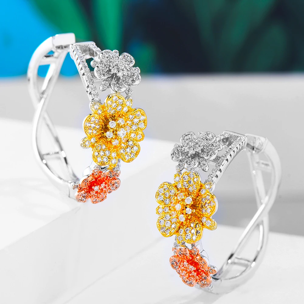 

Siscathy Super Bridal Luxury Wedding Shunning Flowers Earrings for Women Party Jewelry Full Mirco AAA Cubic Zirconia Earrings
