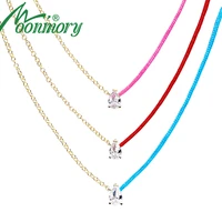 moonmory real 925 sterling silver redline string necklace with zircon pear charm elegant choker for women jewelry gift pink blue