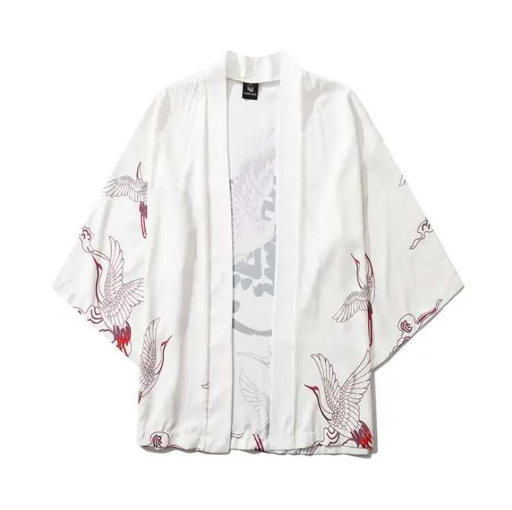 

Harajuku Woman Traditional Japanese Style Kimono Fashion Yukata Crane Carp Anime Print Haori Obi Asian Clothes Samurai