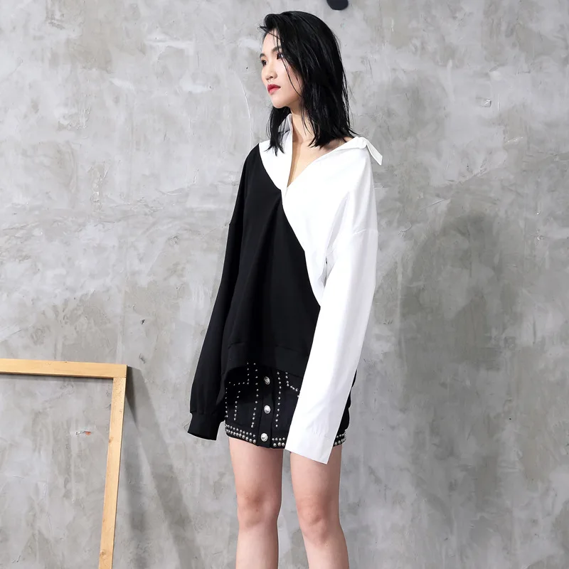 

Full Sleeves Contrast Collars Sweatshirt 2021 New Winter And Spring Fashion Women Clothing Turn-down Collar