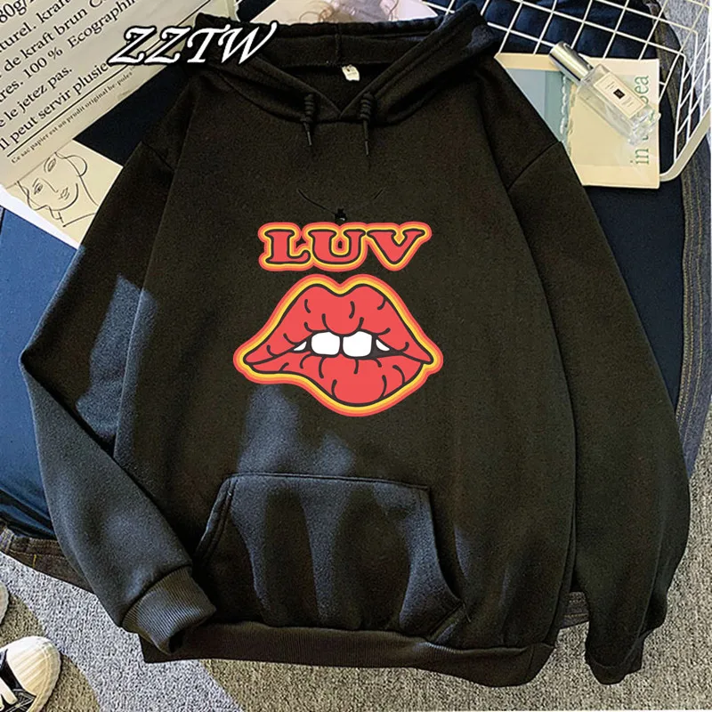 

Vintage Fashion Women's Casual Luv Lip Sweatshirts Long Sleeve Hooded Creativity red Lips Pullovers Warm Hoodies Women