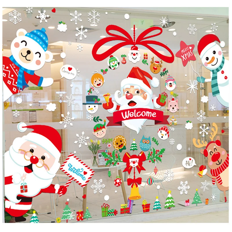 

[shijuekongjian] Christmas Window Stickers Vinyl DIY Santa Claus Snowman Wall Decals for Glass New Year Winter Home Decoration