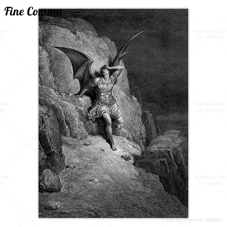 Плакат падение сатаны, рай, потерянный Густав Дор, холст, печать, настенная живопись, рисование дьяволом, иллюстрация, домашний декор, подарок густав майринк голем