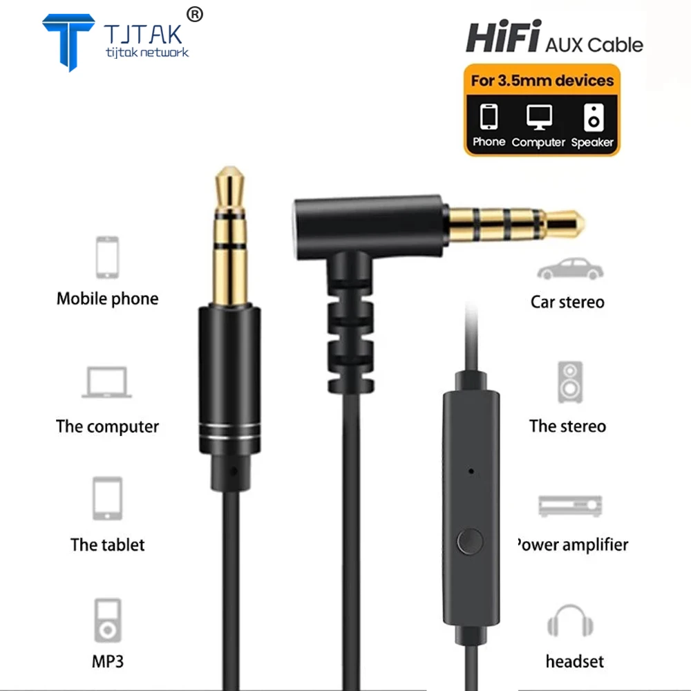 

Audio Jack 3.5mm Aux Cable 90 Degree Male to Male Aux Cable 3.5mm Jack Audio Cable with mic for Car Stereos Headphone Speaker