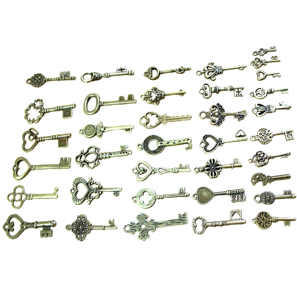 

Pack of 40 Skeleton Keys Charm Pendants Set Fancy Heart Bow Charm Pendants Handmade Accessories for Jewelry Antique Bronze 77g
