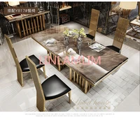minimalist modern designer unique new stainless steel golden dining room set with marble table and leather chairs14 chairs