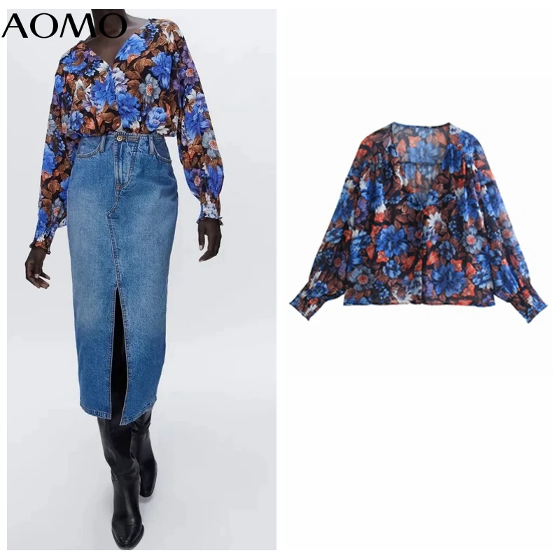 

Женская шифоновая блузка с длинным рукавом, с цветочным принтом