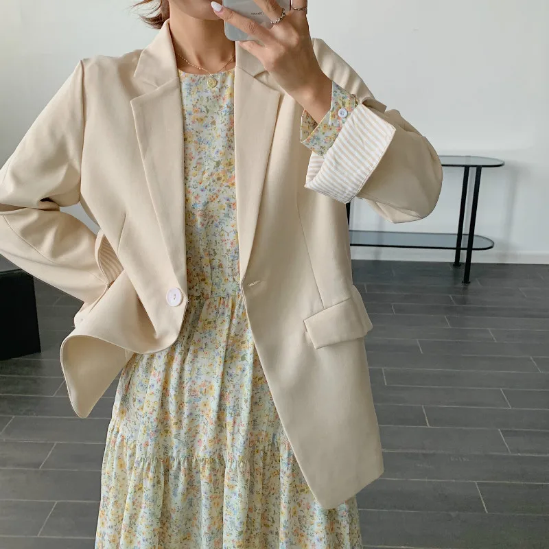 

Women Suit Coat New Spring Blazer Jacket Casual Work Suit Coat Office Lady Fashion Pockets Long Sleeve Slim Blazers Female