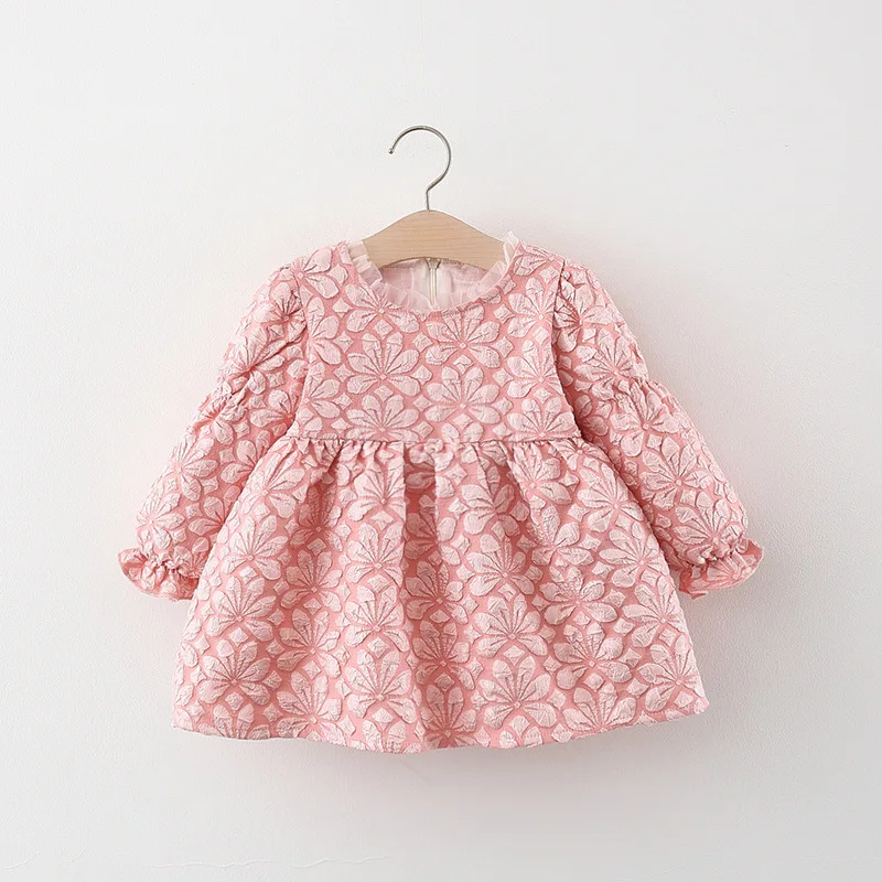 

1-4 year Autumn new back mesh big bow skirt girl's long sleeve double layer dress Princess Long Sleeve Dress