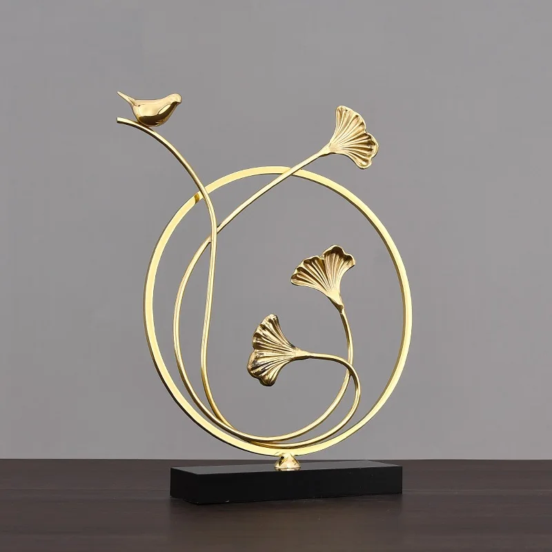 Фигурка листьев и птиц GINKGO декоративная статуя животных креативные латунные